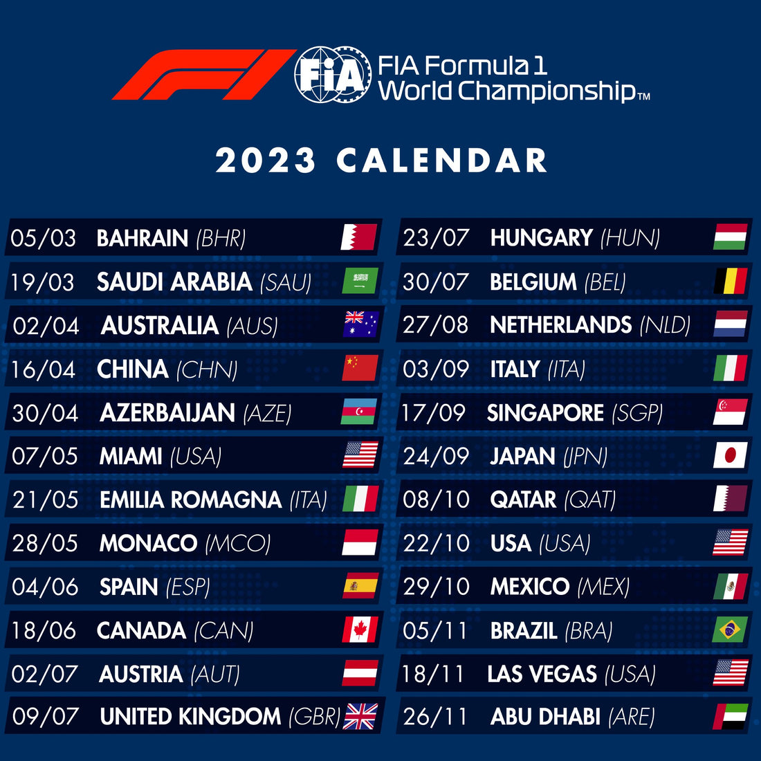 F1-kalender 2023